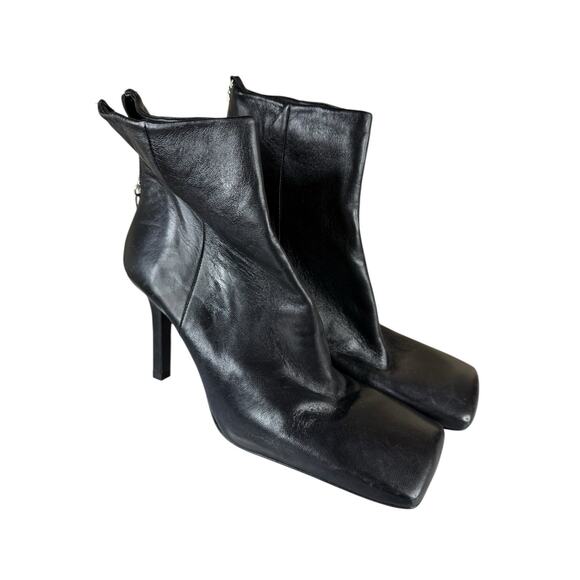 NWT Zara Black Leather Ankle Boots Square Toe Stiletto Heel EU 41 US 10 - Picture 6 of 12